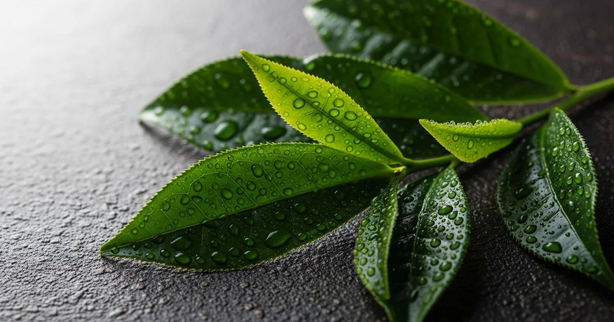Asatsuyu tea cultivar leaves with deep green color similar to gyokuro in morning light