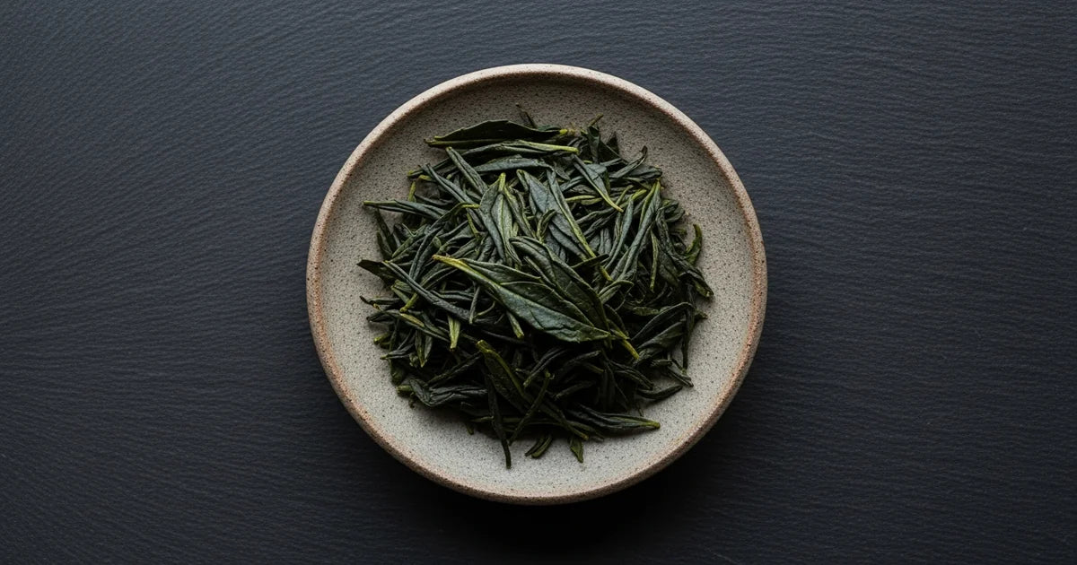 Kabusecha shade-grown tea leaves with rich green color under diffused light