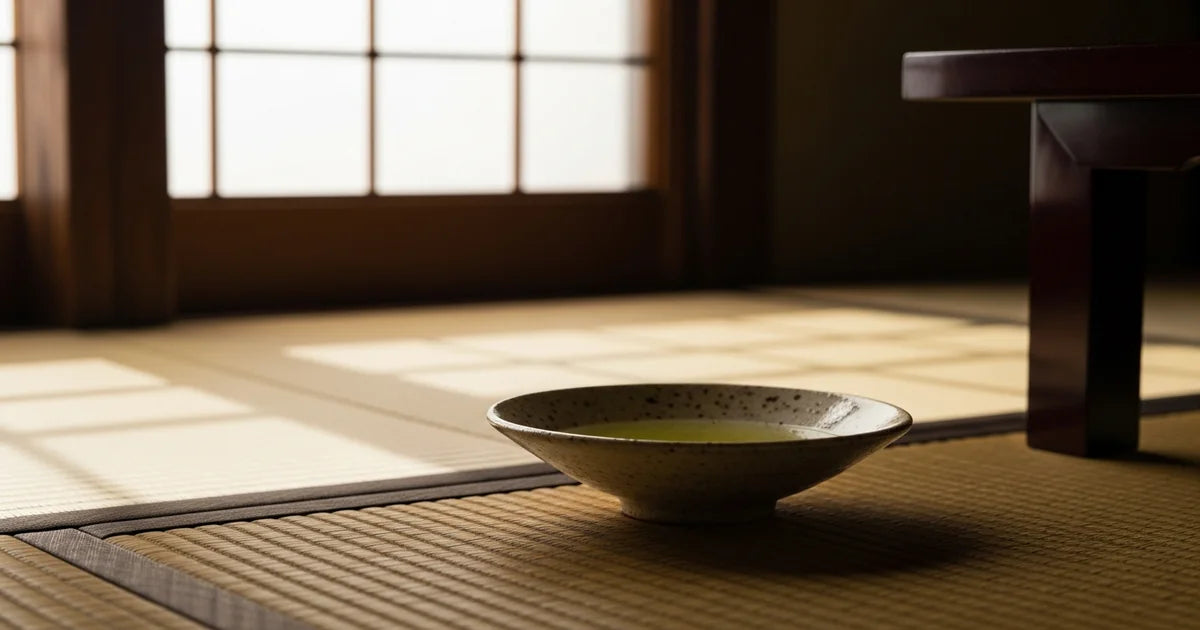 Japanese flat ceramic tea cup for susuri-cha slurping tea on tatami